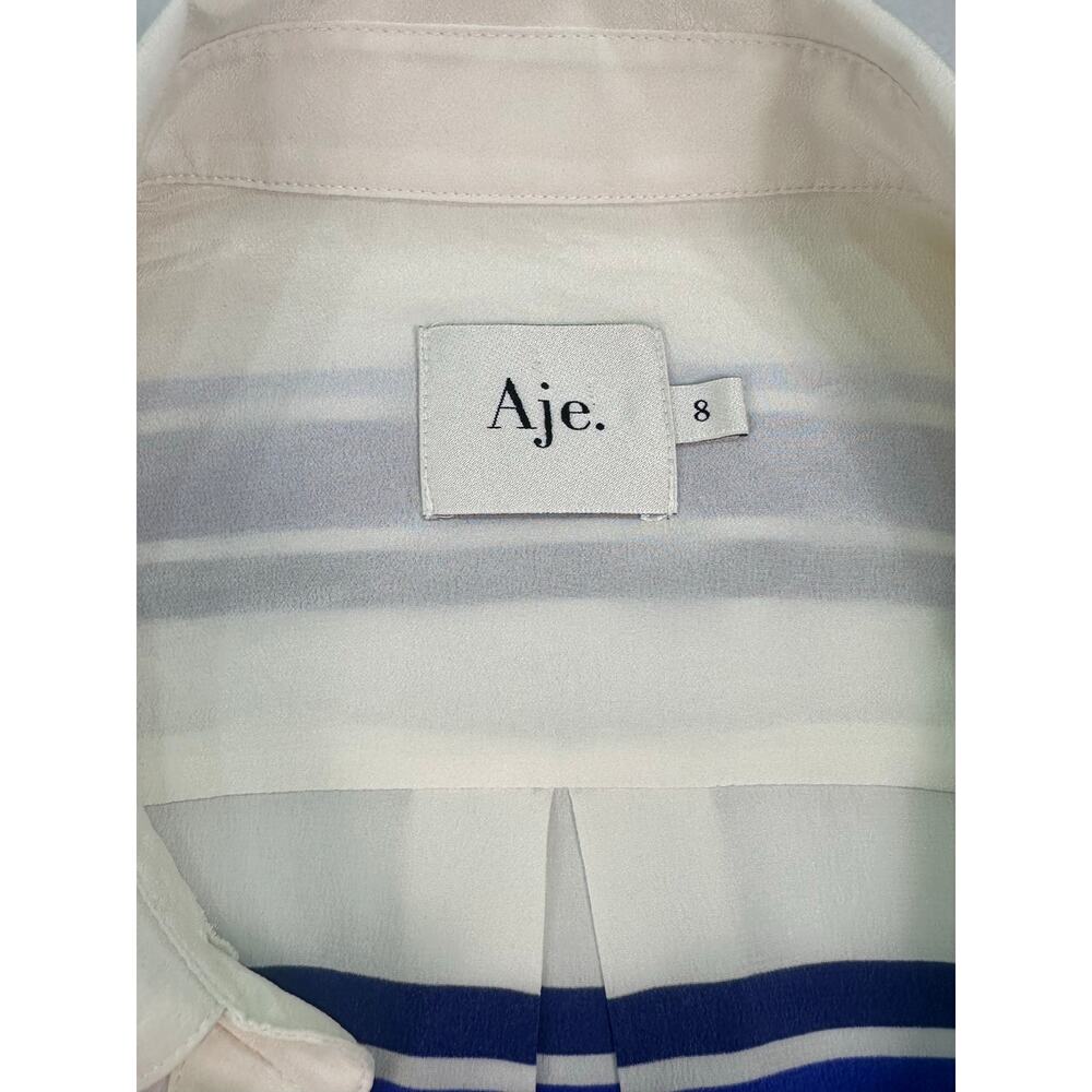 NWOT Aje Atomic 100% Silk Shirt Boldly Blooming Cobalt Floral Blouse Size 8 - Picture 7 of 15